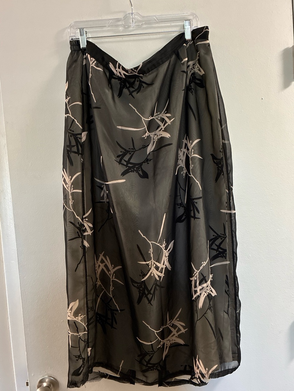 Vtg Clio Black Sheer Whimsical Dark Romantic Maxi Skirt with Beige and Black